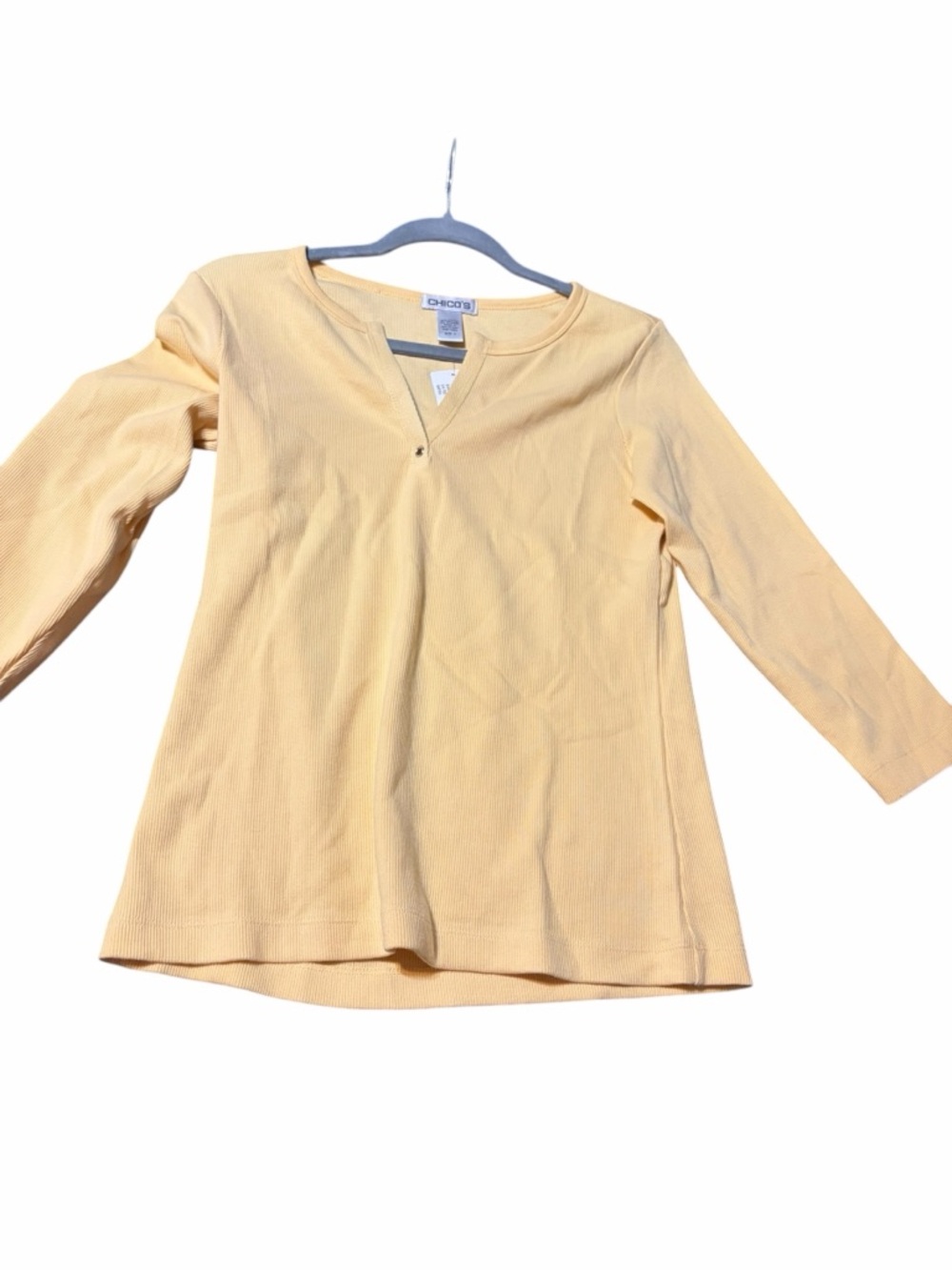 Chico's Pale Yellow Ribbed Notch-Neck Tunic Size 1